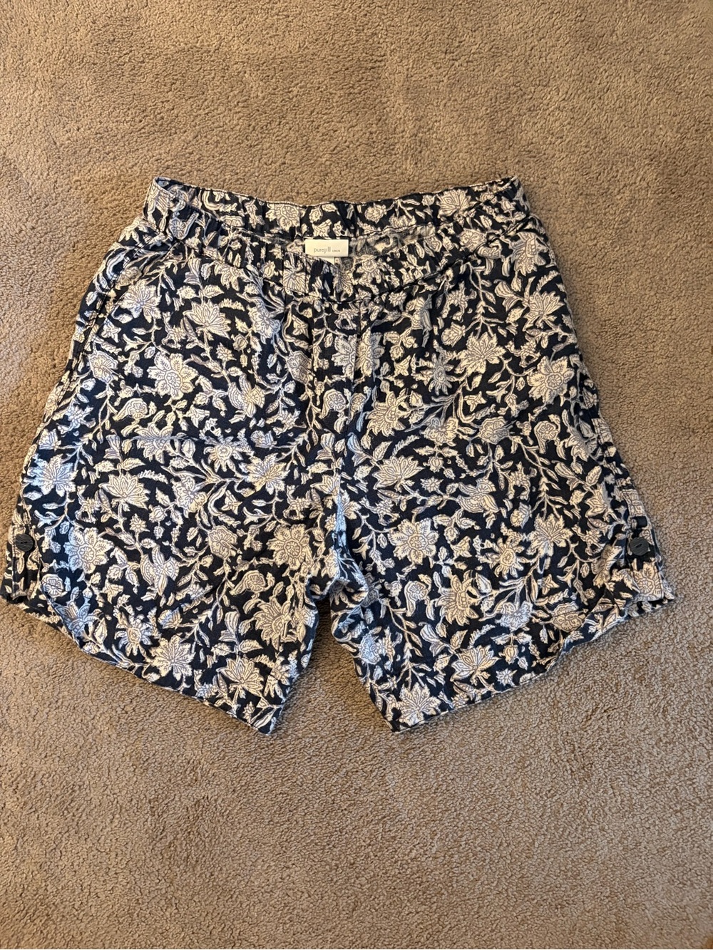 J. Jill Navy and White Floral Linen Pull-On Bermuda Shorts